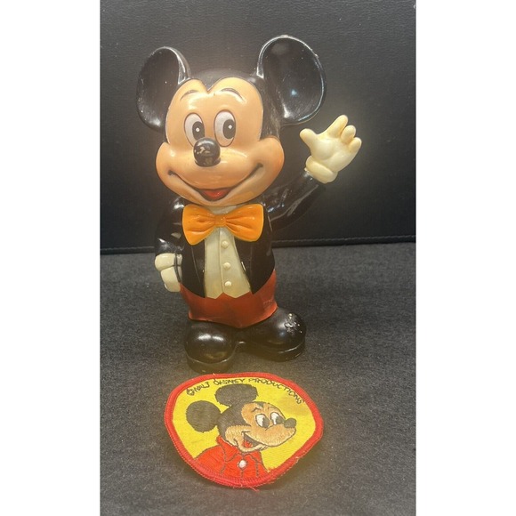 Vintage Mickey Mouse Bank‎ Standing Figure Plastic Walt Disney Free Patch - Picture 1 of 6